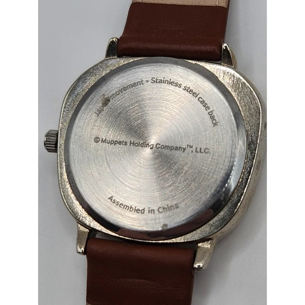 RARE 2005 The Muppet Show Rotating Logo Disc Watch Unisex Brown Leather Band